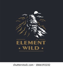 Gorilla head in the shape of an island. Stylized vector illustration.