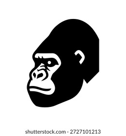 Gorilla head silhouette. Primate face logo icon symbol design. Wild animal profile. Vector illustration isolated on white background.