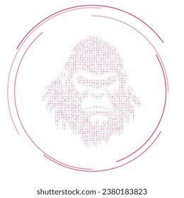 The gorilla head symbol filled with pink dots. Pointillism style. Vector illustration on white background