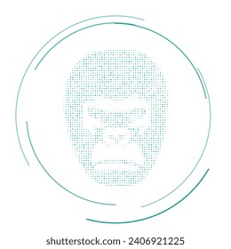 The gorilla head symbol filled with teal dots. Pointillism style. Vector illustration on white background