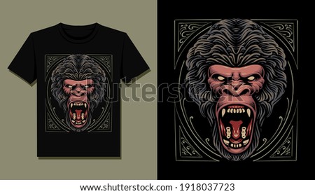 gorilla head t shirt vector illustration