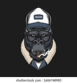 Gorilla head trucker vector illustration for your company or brand