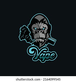 Gorilla head vapor e-cigarette, vape, vaporizer cigarette, electronic smoke. Scalable and editable Vector.