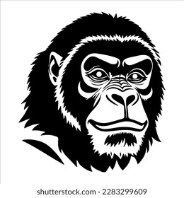 Gorilla head. vector graphic illustration black and white