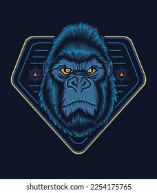 Gorilla head vector illustration, can be used for mascot, logo, apparel and more design template.