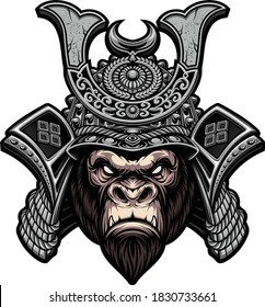 VECTOR DE CABEZA DE GORILLA CON HELMET SAMURAI