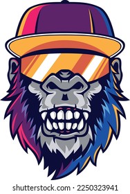 Gorilla Head Wearing Cap and Sunglasses