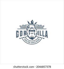 Gorilla Head Wearing A Crown Logo Design Vector Image