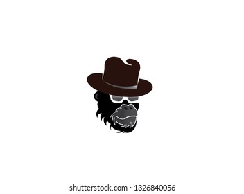 Gorilla head wearing a hat and glasses for logo design