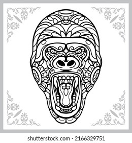 Gorilla head zentangle arts. isolated on white background.