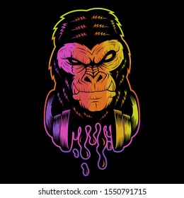 gorilla headphone colorful vector illustration for your company or brand