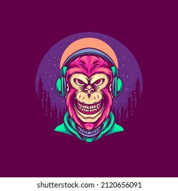 Gorilla With Headphone Illustration for your business or merchandise