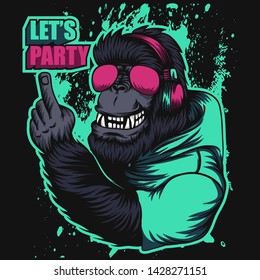 gorilla headphone party vector illustration for your company or brand