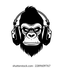 Gorilla headphones mascot logo ,hand drawn illustration.