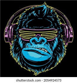 Gorilla with headphones.headphones monkey.
complete vector