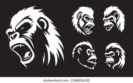 Gorilla heads black and white vector, silhouette shapes of gorilla illustration