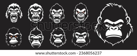 Gorilla heads black and white vector, silhouette shapes of gorilla illustration