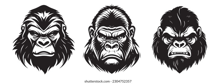 Gorilla heads vector silhouette illustration