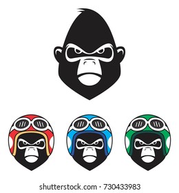 gorilla with helmet icon logo vector set
