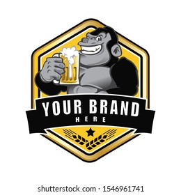 Gorilla Hold a Beer in Vector Illustration