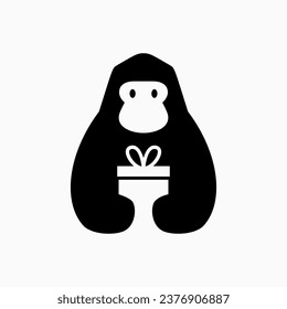 gorilla is holding birthday gift Logo Cartoon Mascot character vector icon illustration