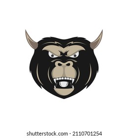 gorilla with horn logo design, vector graphic symbol icon sign illustration