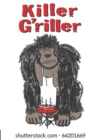 Gorilla with Hot Dogs on Grill