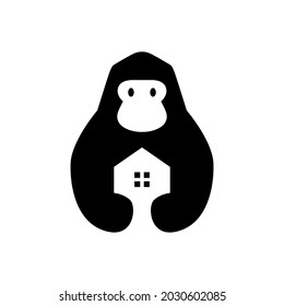 gorilla house home real estate mortgage negative space logo vector icon illustration