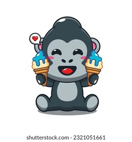 gorilla with ice cream cartoon vector illustration.