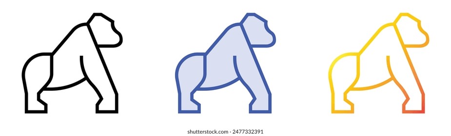 icono de gorila. Diseño de estilo de relleno lineal, azul y degradado aislado sobre fondo blanco