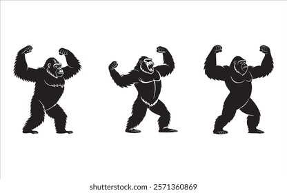 Gorilla icon set silhouette vector art illustration on white background