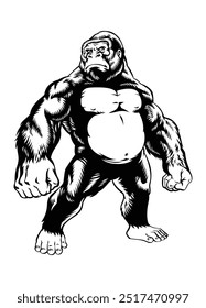 Gorilla Illustration Schwarz und Weiß