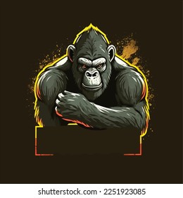 Gorilla illustration, esports mascot designs, gaming logo template