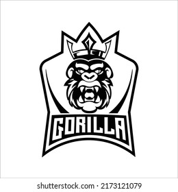 Gorilla illustration vector design with black and white color theme for logo and icon