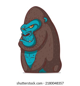 A Gorilla, Isolated Vector Illustration. Cute Cartoon Picture Of A Monkey. A Smiling Ape Sticker. Simple Drawing For Kids Of A Gorilla On White Background. A Primate. An African Animal