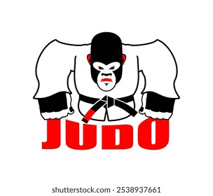 Gorilla in judo kimono. Karate Monkey mascot. Angry sport animal 