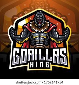 Gorilla king esport mascot logo desain