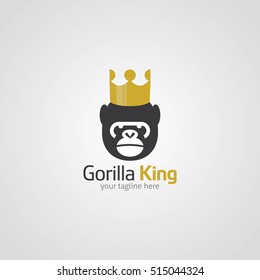 Gorilla King Logo Design Template. Vector illustration with flat style