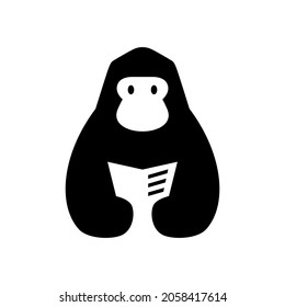 gorilla kong book read newspaper negative space logo vector icon illustration