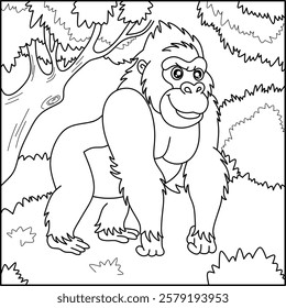 Gorilla line art for coloring book with simple background