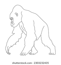 Gorilla in line art drawing style. Vector illustration.