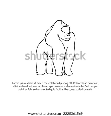 Gorilla line design. Simple animal silhouette decorative elements drawn with one continuous line. Vector illustration of minimalist style on white background.