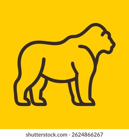 Logotipo da linha Gorilla. Ícone linear de gorila preto isolado no fundo amarelo. Ilustração vetorial.