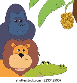 Gorilla  Lion Crocodile and Banana Tree