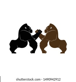 gorilla logo and ape vector with angry face and icon of wildlife animal