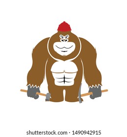gorilla logo and ape vector with angry face and icon of wildlife animal