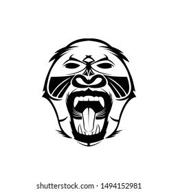 gorilla logo and ape vector with angry face and as monkey icon of wildlife animal