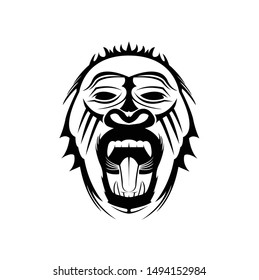 gorilla logo and ape vector with angry face and as monkey icon of wildlife animal