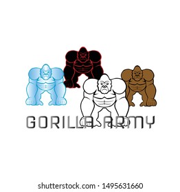 gorilla logo and ape vector with angry face and icon of wildlife primate