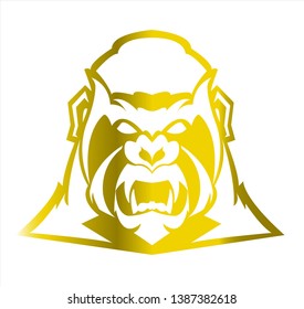 gorilla logo and ape vector with big angry face of wildlife primate